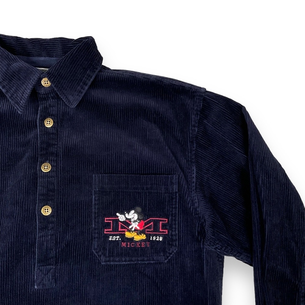 Disney Catalog Mens Vintage Navy Corduroy Mickey Mouse Button Popover Medium
